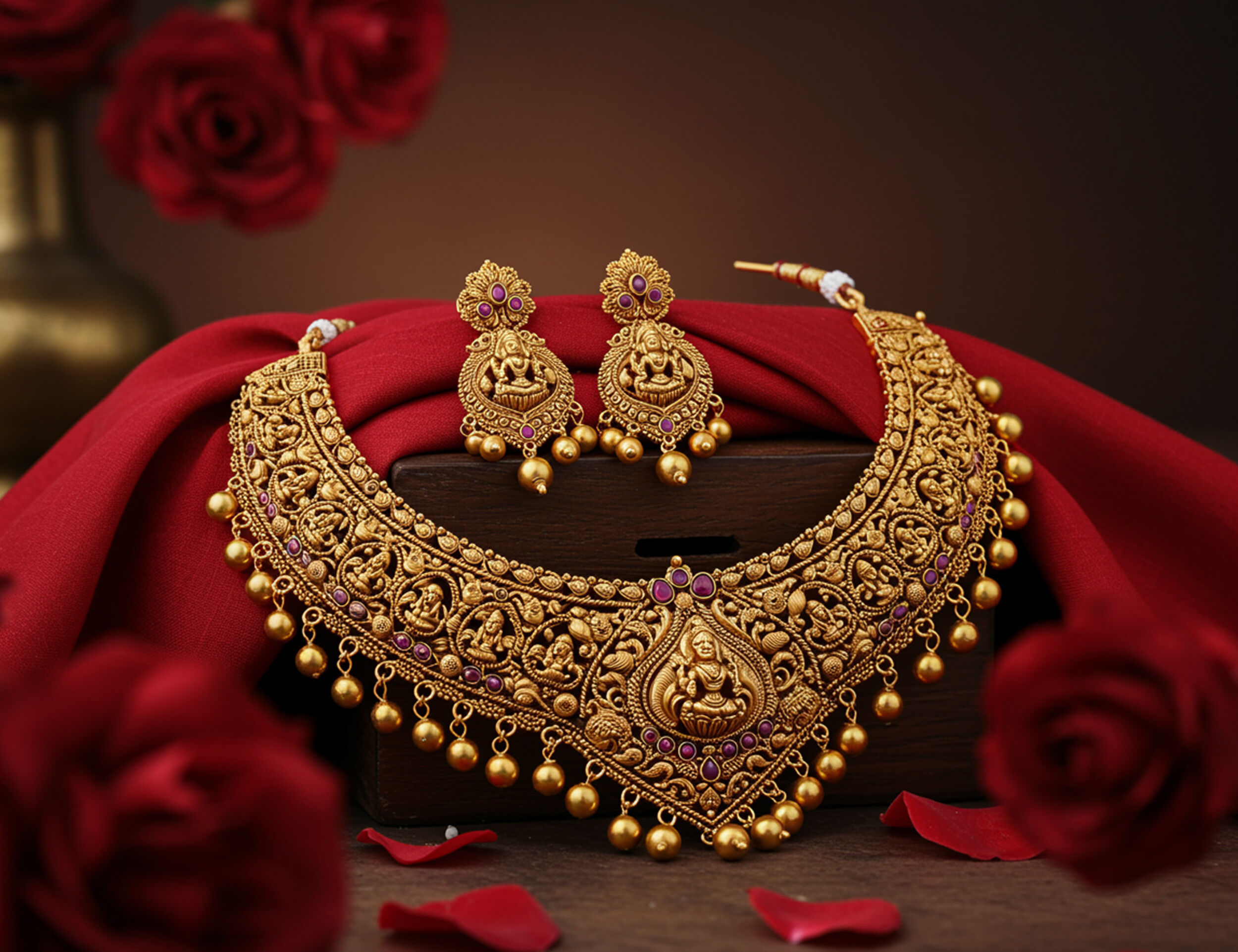 Beautifull gold necklace and gold earings for weding 